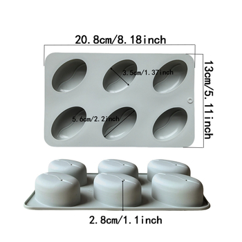 Formă din silicon cu șase cavități, în formă de boabă de cafea (Model 855) pentru ciocolată, bomboane, budincă și prăjituri
