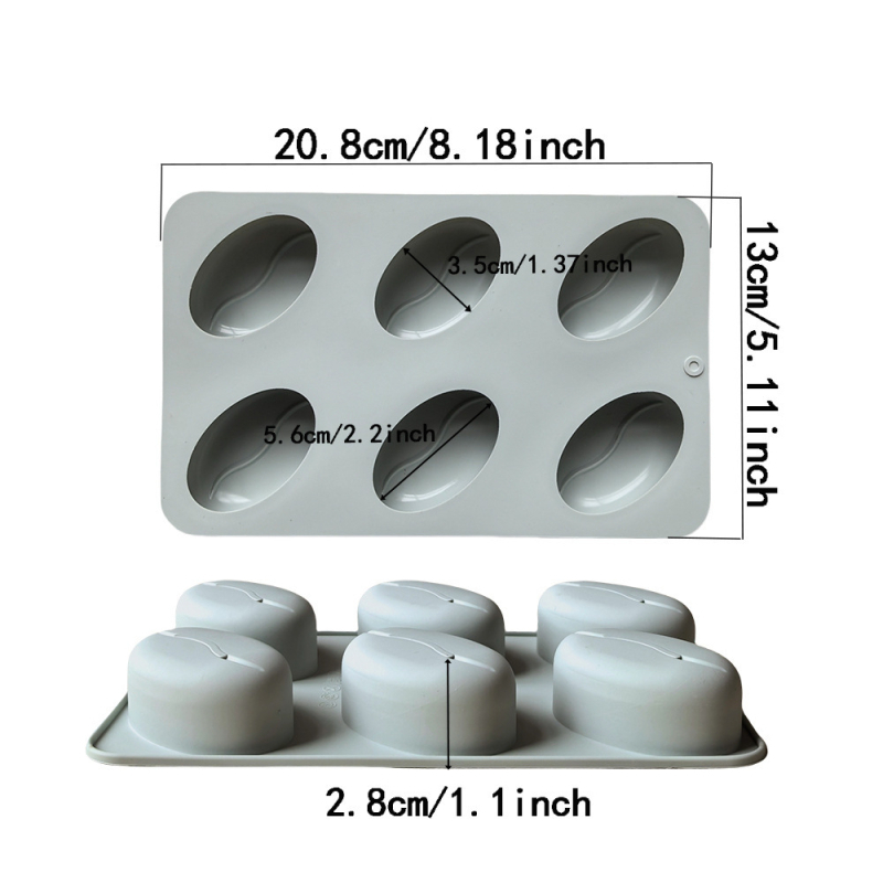 Formă din silicon cu șase cavități, în formă de boabă de cafea (Model 855) pentru ciocolată, bomboane, budincă și prăjituri