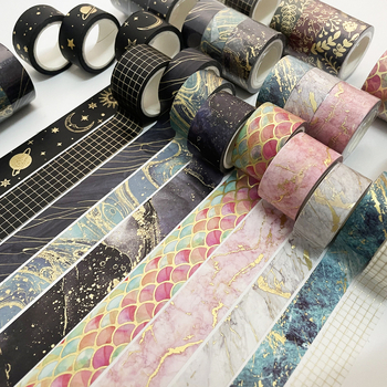 Bandă washi cu ștampilă aurie, set cu trei role pentru jurnal, material DIY decor, lungime 5 m