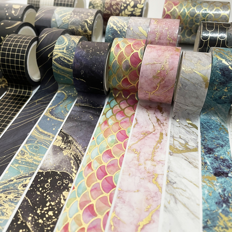 Bandă washi cu ștampilă aurie, set cu trei role pentru jurnal, material DIY decor, lungime 5 m