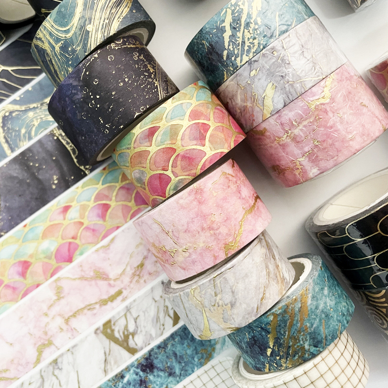 Bandă washi cu ștampilă aurie, set cu trei role pentru jurnal, material DIY decor, lungime 5 m