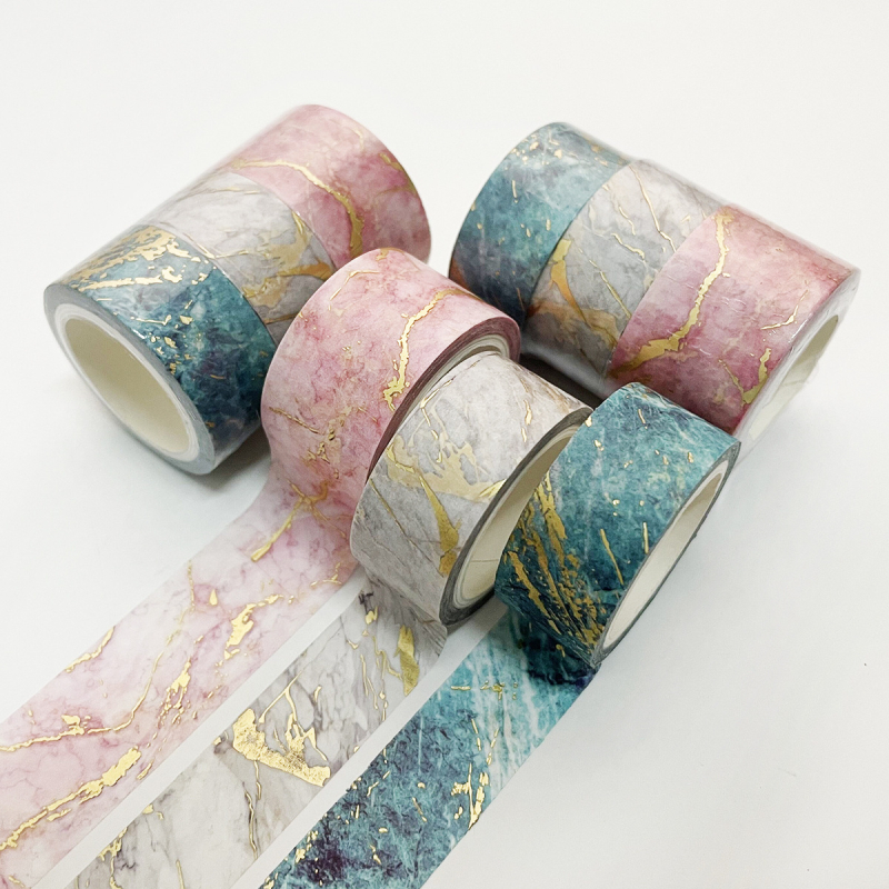 Bandă washi cu ștampilă aurie, set cu trei role pentru jurnal, material DIY decor, lungime 5 m