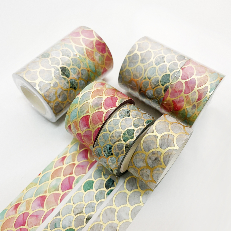 Bandă washi cu ștampilă aurie, set cu trei role pentru jurnal, material DIY decor, lungime 5 m