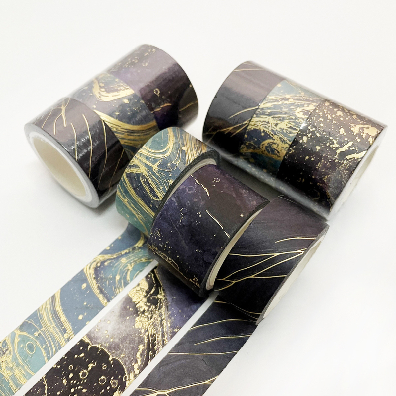 Bandă washi cu ștampilă aurie, set cu trei role pentru jurnal, material DIY decor, lungime 5 m