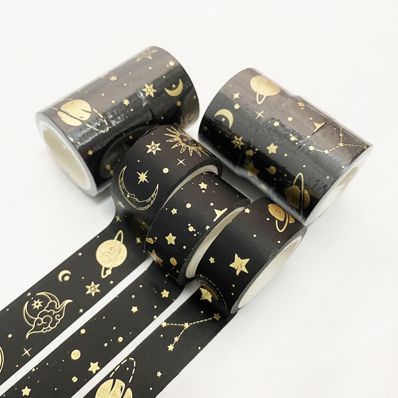 Bandă washi cu ștampilă aurie, set cu trei role pentru jurnal, material DIY decor, lungime 5 m