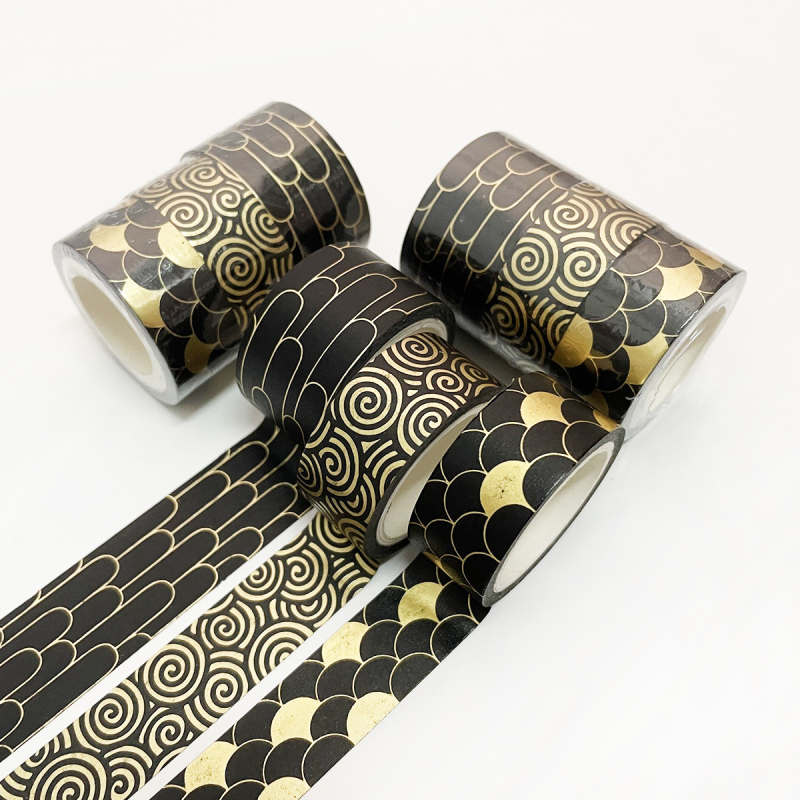 Bandă washi cu ștampilă aurie, set cu trei role pentru jurnal, material DIY decor, lungime 5 m