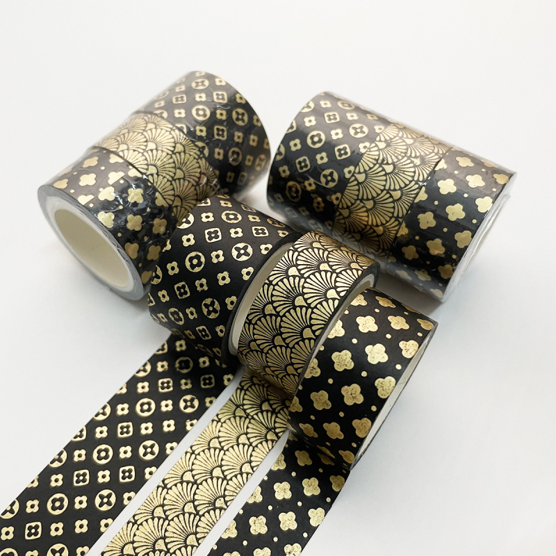 Bandă washi cu ștampilă aurie, set cu trei role pentru jurnal, material DIY decor, lungime 5 m