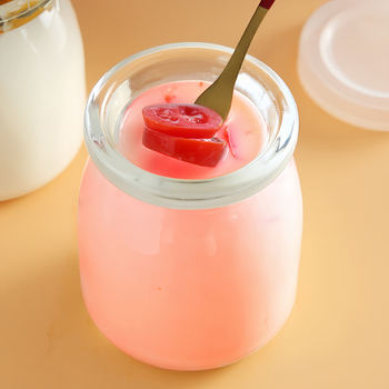 Borcan pentru budincă cu capac pentru uz casnic, formă de jeleu caramel pentru coacere, sticlă rezistentă la temperaturi înalte pentru cuptor, cupe de iaurt cu capac