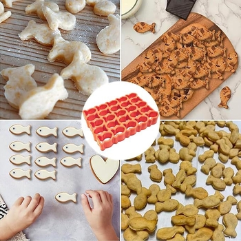 Formă de biscuiți cu 25 cavități, în formă de pește de aur, din plastic