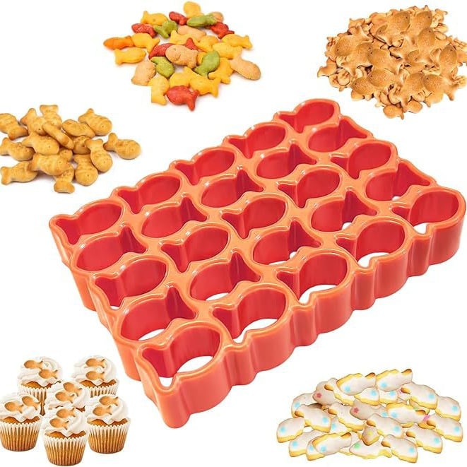 Formă de biscuiți cu 25 cavități, în formă de pește de aur, din plastic