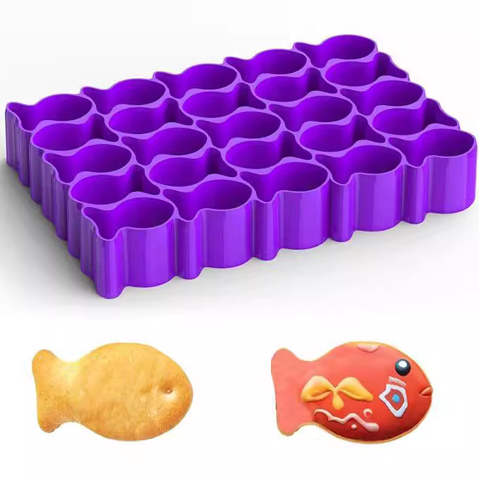 Formă de biscuiți cu 25 cavități, în formă de pește de aur, din plastic