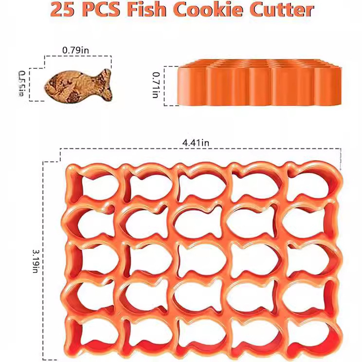 Formă de biscuiți cu 25 cavități, în formă de pește de aur, din plastic