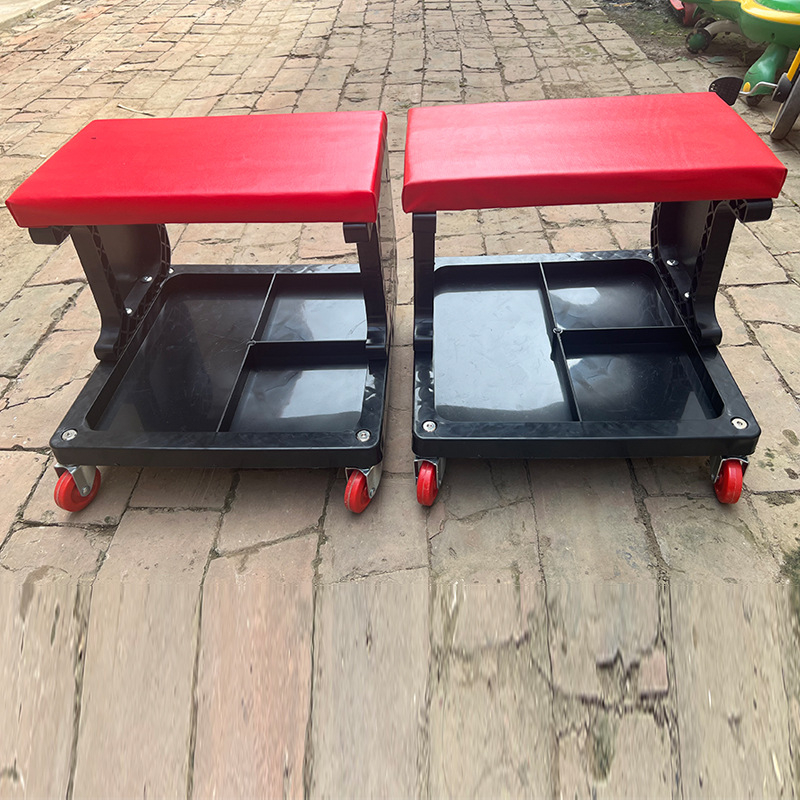 Shengda Scaun din plastic pentru reparații auto — scaun de lucru pentru întreținere și detailing, cu spațiu de depozitare mobil