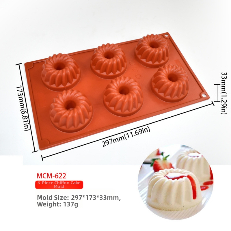 Set nou de 6 forme Savarin și prăjituri chiffon, forme din silicon mini Gugelhupf, alb