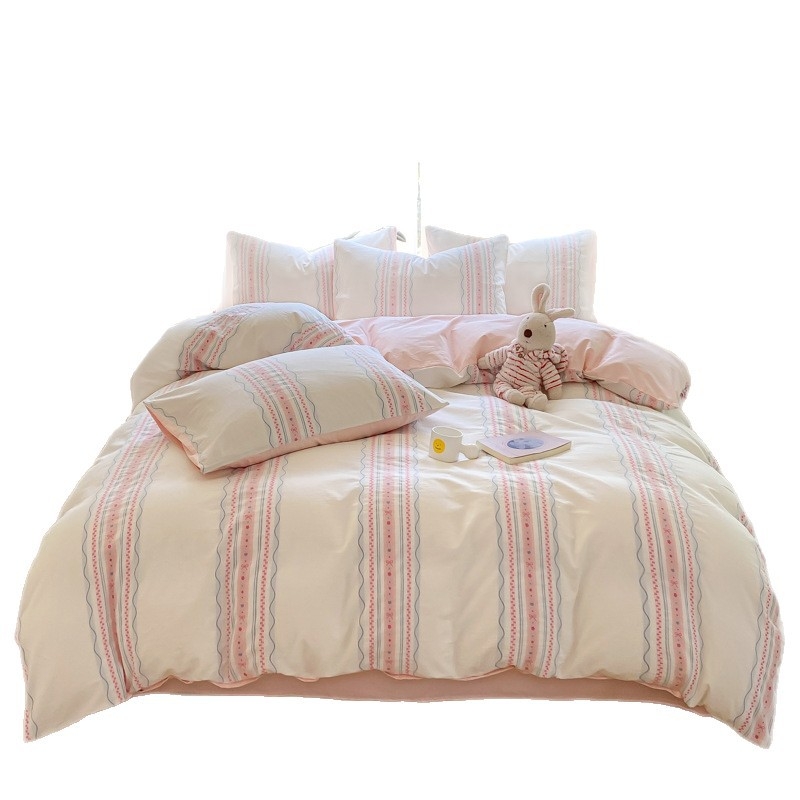 Lenjerie de pat din bumbac jacquard, 4 piese, cu model în dungi