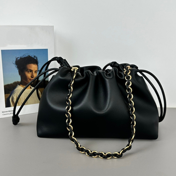 Torba od prave kože s lancem, cloud bag u bucket obliku, za nošenje u ruci ili preko ramena, crossbody