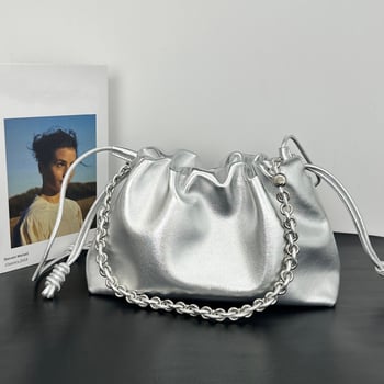 Torba od prave kože s lancem, cloud bag u bucket obliku, za nošenje u ruci ili preko ramena, crossbody