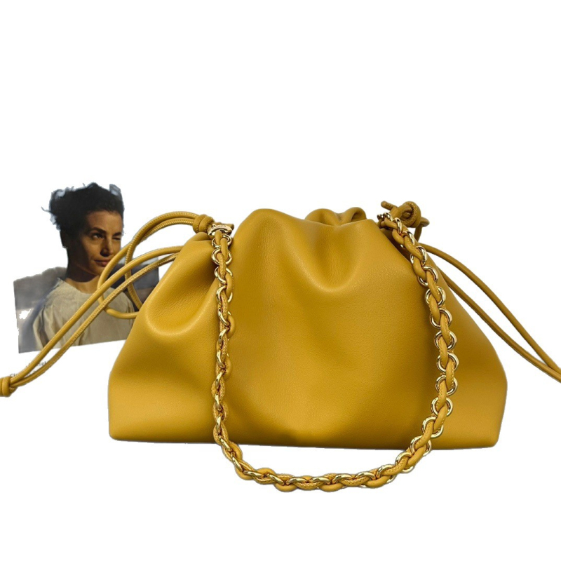 Torba od prave kože s lancem, cloud bag u bucket obliku, za nošenje u ruci ili preko ramena, crossbody