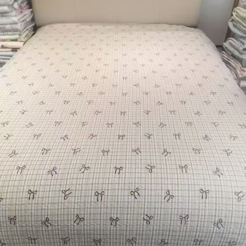 Stil coreean, acoperire de pat cu două fețe, set de trei piese, lavabilă la mașină, quiltat, cu model floral pentru tatami