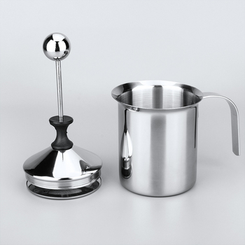 Spumător de lapte din oțel inoxidabil, manual, 400 ml, stil japonez cu două straturi, pentru latte art