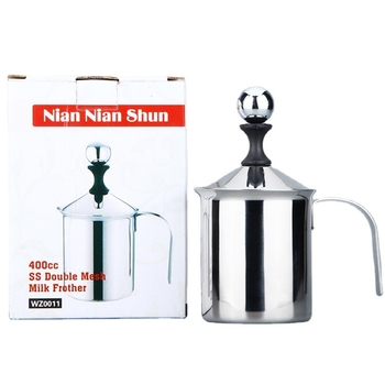 Spumător de lapte din oțel inoxidabil, manual, 400 ml, stil japonez cu două straturi, pentru latte art