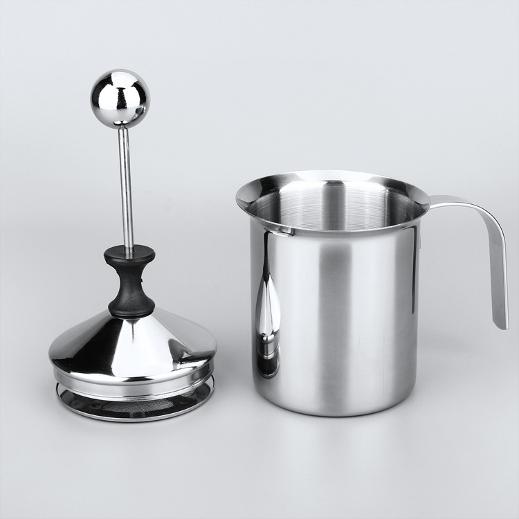 Spumător de lapte din oțel inoxidabil, manual, 400 ml, stil japonez cu două straturi, pentru latte art