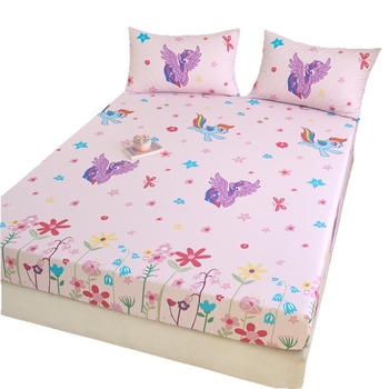 Fiting din bumbac gros, cu protecție pentru saltea și husă de praf, antiderapant, model desen animat, pentru pat de 1,2 m