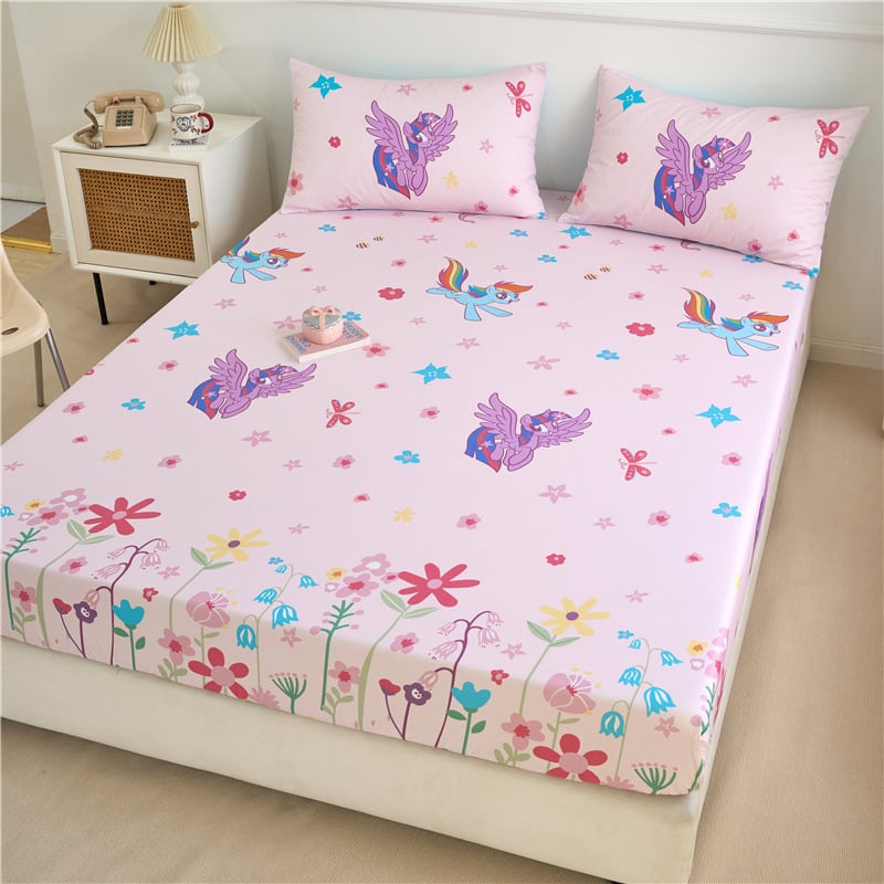 Fiting din bumbac gros, cu protecție pentru saltea și husă de praf, antiderapant, model desen animat, pentru pat de 1,2 m