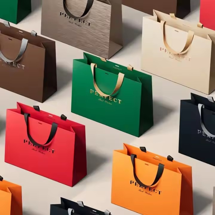 Sac de hârtie alb lucios pentru cadouri, imprimare cu siglă, personalizabil