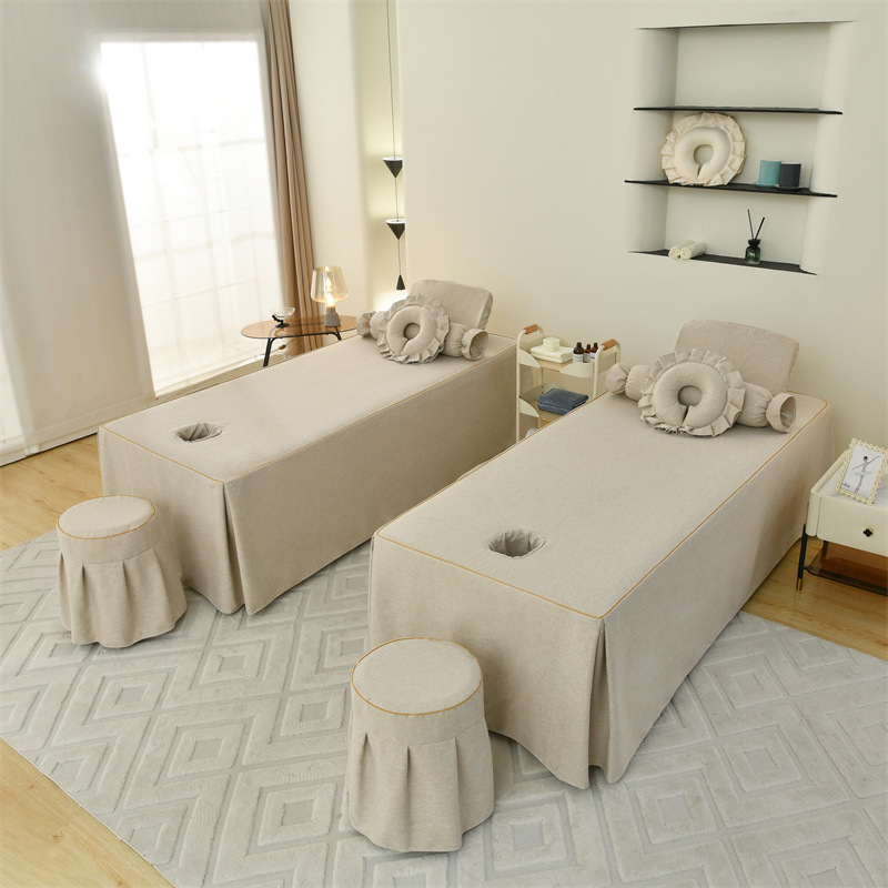 Cuvertură de pat din bumbac și in, set de patru piese, pentru salon de înfrumusețare și spa