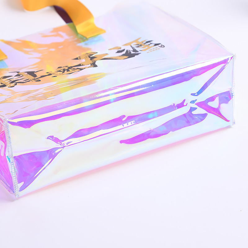 Geantă de mână din PVC transparent cu efect laser și finisaj irizat, imprimare a logo-ului disponibilă