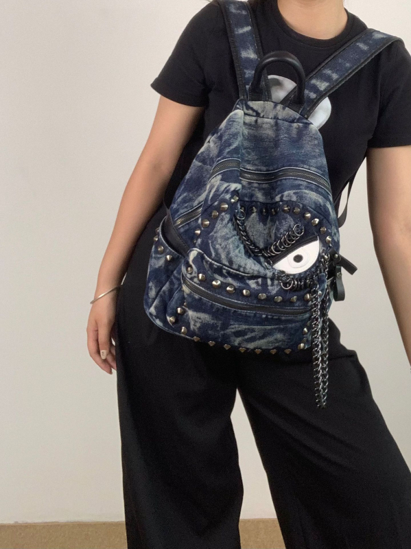 Denim torbica s rivetima i lancem, svakodnevna ženska torba velike kapacitete