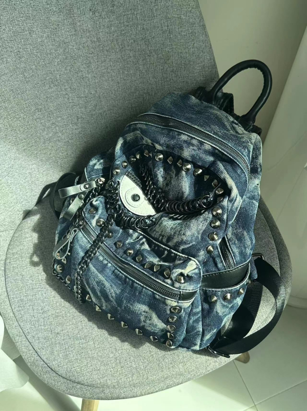 Denim torbica s rivetima i lancem, svakodnevna ženska torba velike kapacitete