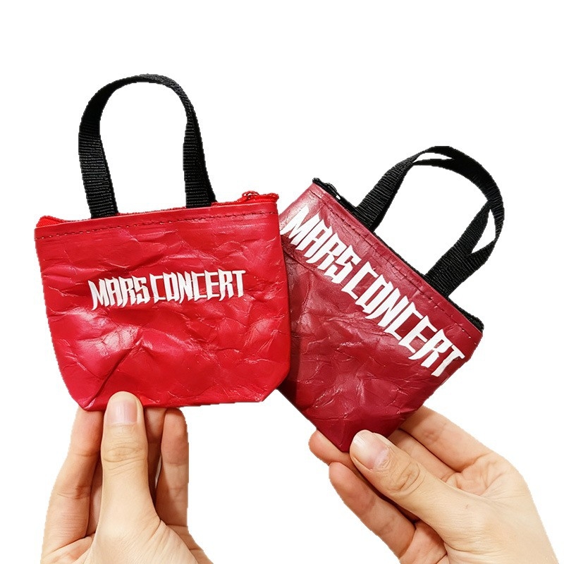 Geantă mică din hârtie Dupont și portofel pentru monede din aceeași hârtie, personalizate și lavabile, cu textură retro
