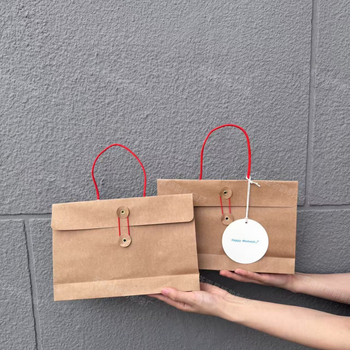Geantă tote din hârtie Kraft cu textură vintage, pentru ambalare haine și depozitare, reciclabilă