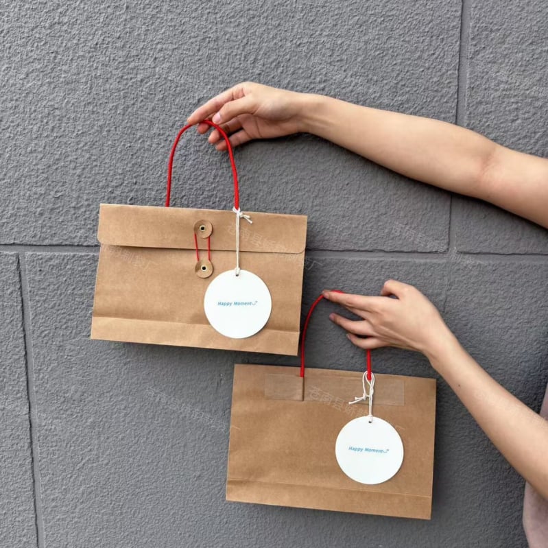 Geantă tote din hârtie Kraft cu textură vintage, pentru ambalare haine și depozitare, reciclabilă