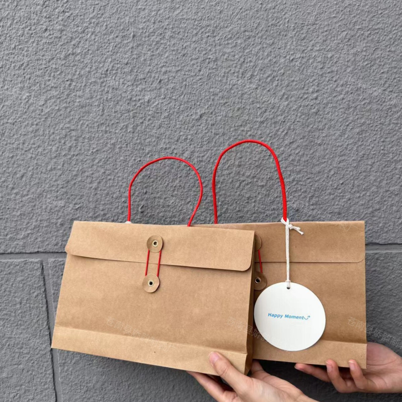 Geantă tote din hârtie Kraft cu textură vintage, pentru ambalare haine și depozitare, reciclabilă