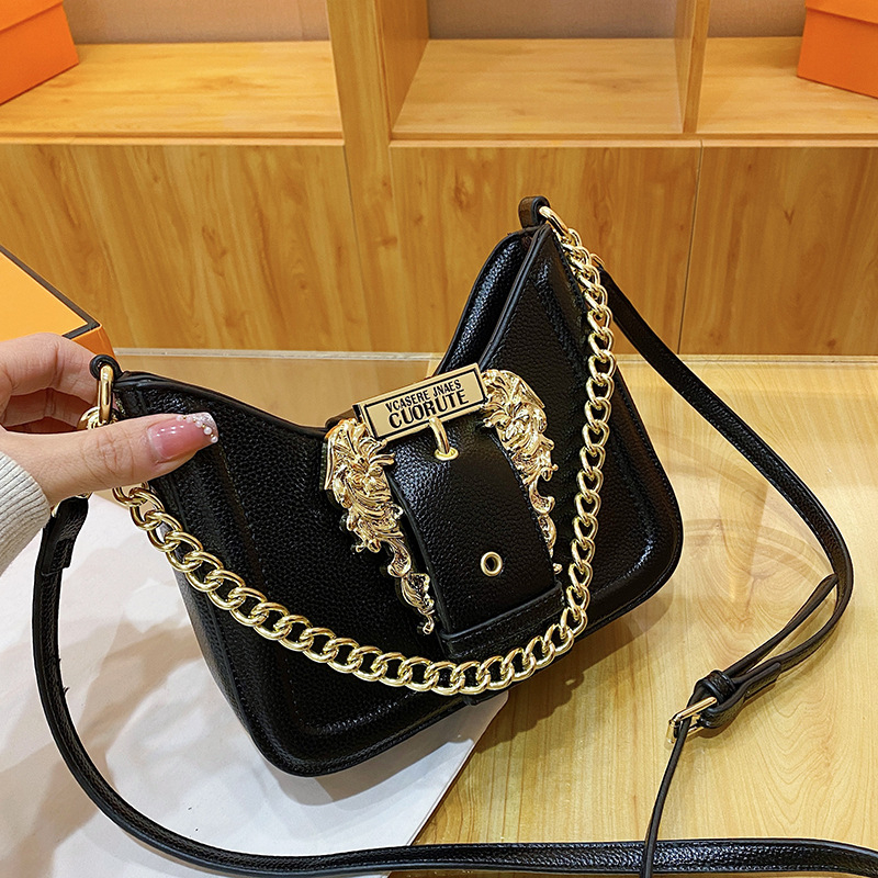 Ženska torba u francuskom stilu s premium teksturom, detalji s nity i lancem, crossbody torba za svakodnevnu upotrebu
