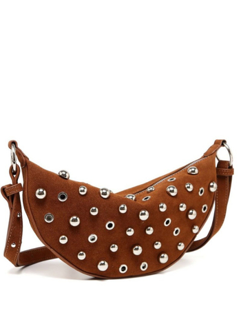 Mala crossbody torba s metalnim zakovicama, retro mat završetak, velur od jelenske kože