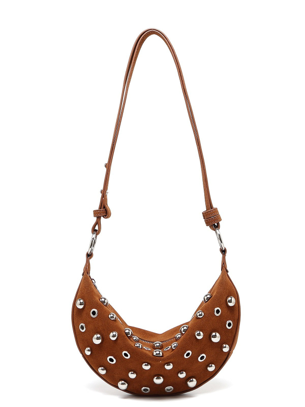 Mala crossbody torba s metalnim zakovicama, retro mat završetak, velur od jelenske kože
