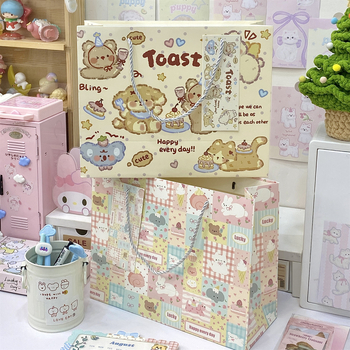 Sac de cadouri din carton rigid, cu mânere, design animal drăguț, durabil pentru ambalarea cadourilor și depozitarea pantofilor, 30×24×12 cm