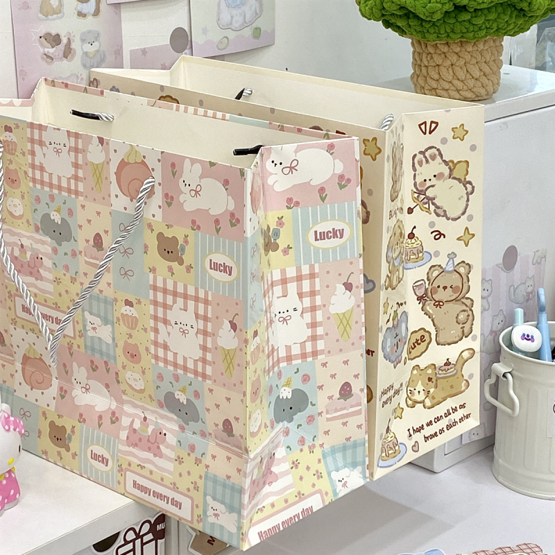 Sac de cadouri din carton rigid, cu mânere, design animal drăguț, durabil pentru ambalarea cadourilor și depozitarea pantofilor, 30×24×12 cm
