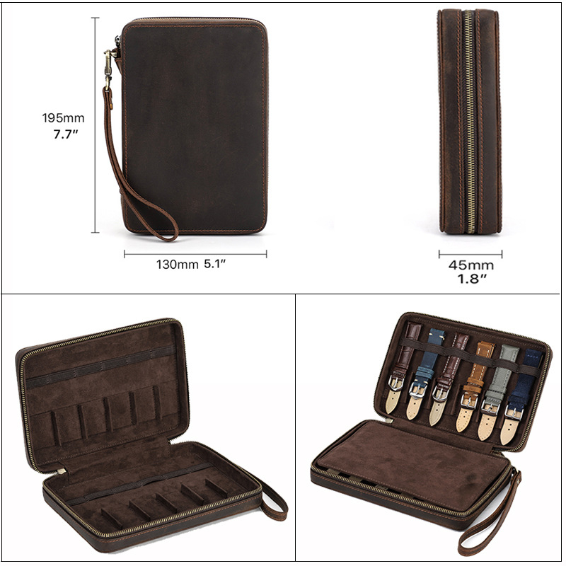 Cutie de depozitare pentru curele de ceas din piele Crazy Horse, 12 bucăți, lucrată manual, portabilă