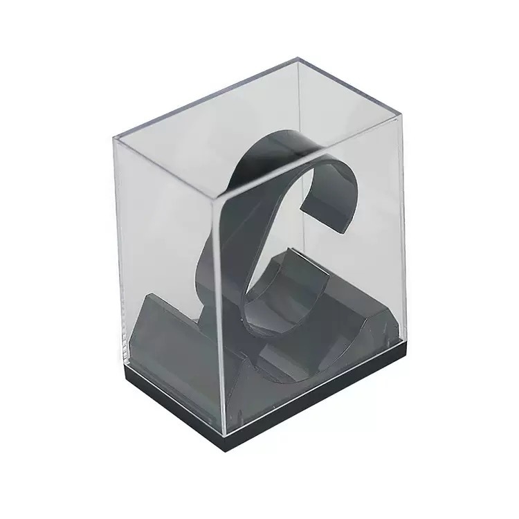 Cutie transparentă din plastic pentru depozitare și afișare ceasuri, capac și bază din cristal – ambalaj cadou minimalist