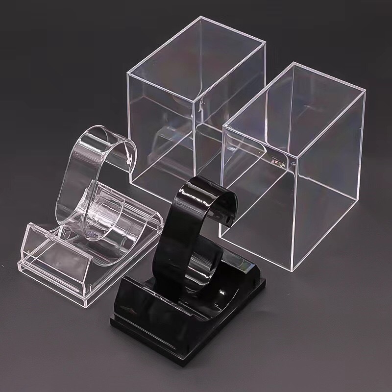 Cutie transparentă din plastic pentru depozitare și afișare ceasuri, capac și bază din cristal – ambalaj cadou minimalist