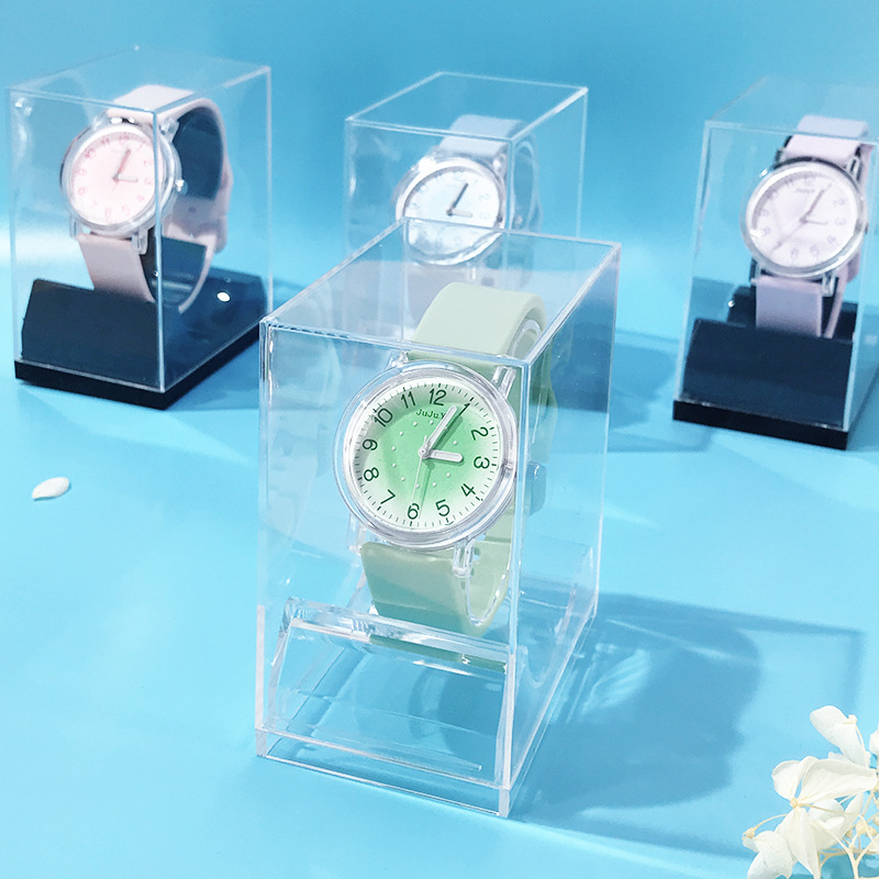 Cutie transparentă din plastic pentru depozitare și afișare ceasuri, capac și bază din cristal – ambalaj cadou minimalist