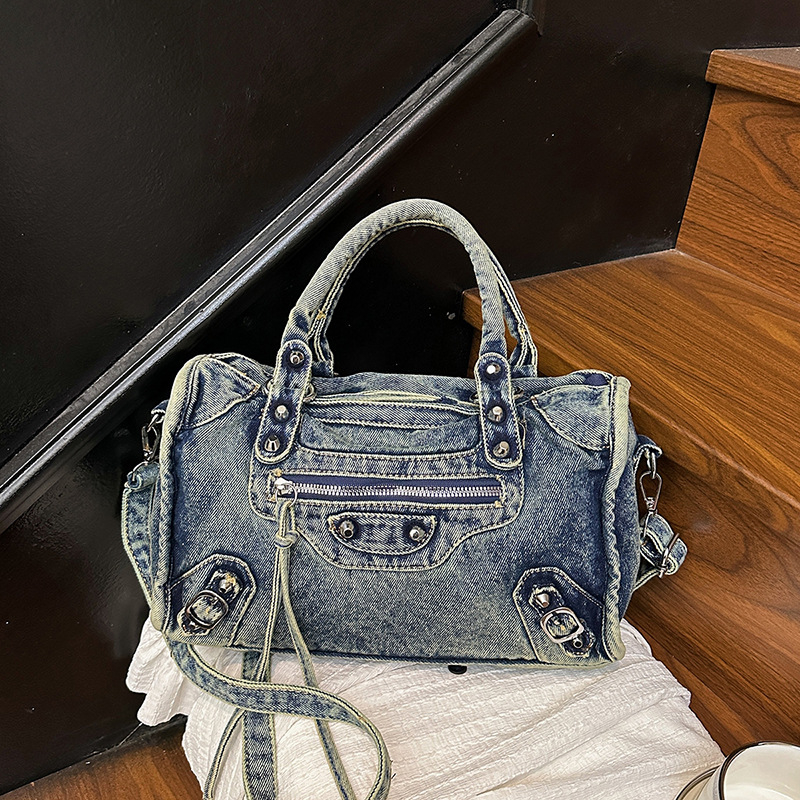 Torba u hongkonškom stilu, retro motociklistička torba, denim, velika kapaciteta, za žene, preko ramena ili crossbody, proljeće 2026