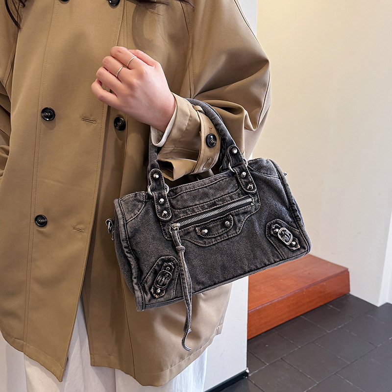 Torba u hongkonškom stilu, retro motociklistička torba, denim, velika kapaciteta, za žene, preko ramena ili crossbody, proljeće 2026