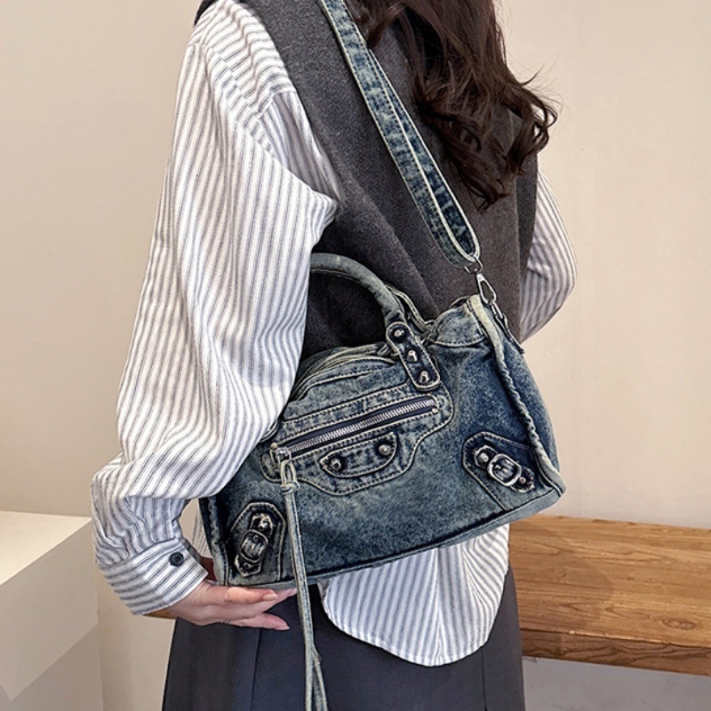 Torba u hongkonškom stilu, retro motociklistička torba, denim, velika kapaciteta, za žene, preko ramena ili crossbody, proljeće 2026