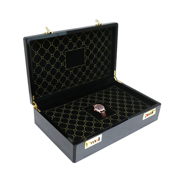 Cutie de afișare pentru ceas cu model diamantat din fibră de carbon și încuietoare dublă cu parolă, ambalaj cadou, cutie metalică personalizată